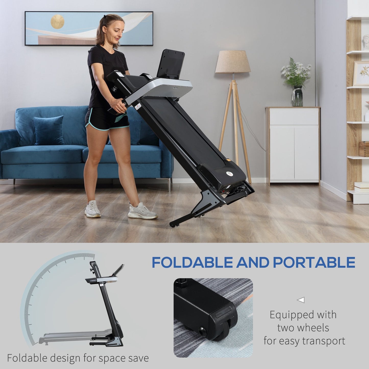 Folding Treadmill for Home Motorised Running Machine w/ LCD Display Black-4