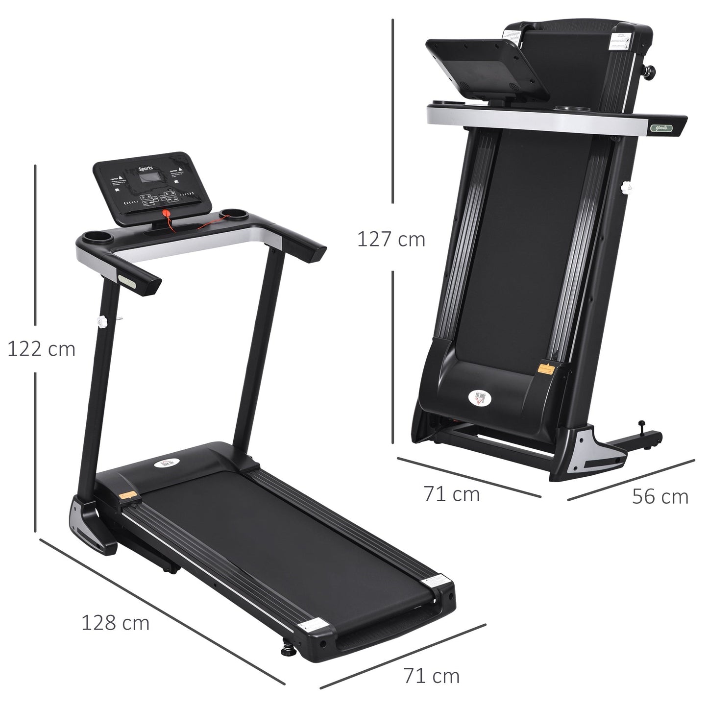 Folding Treadmill for Home Motorised Running Machine w/ LCD Display Black-2