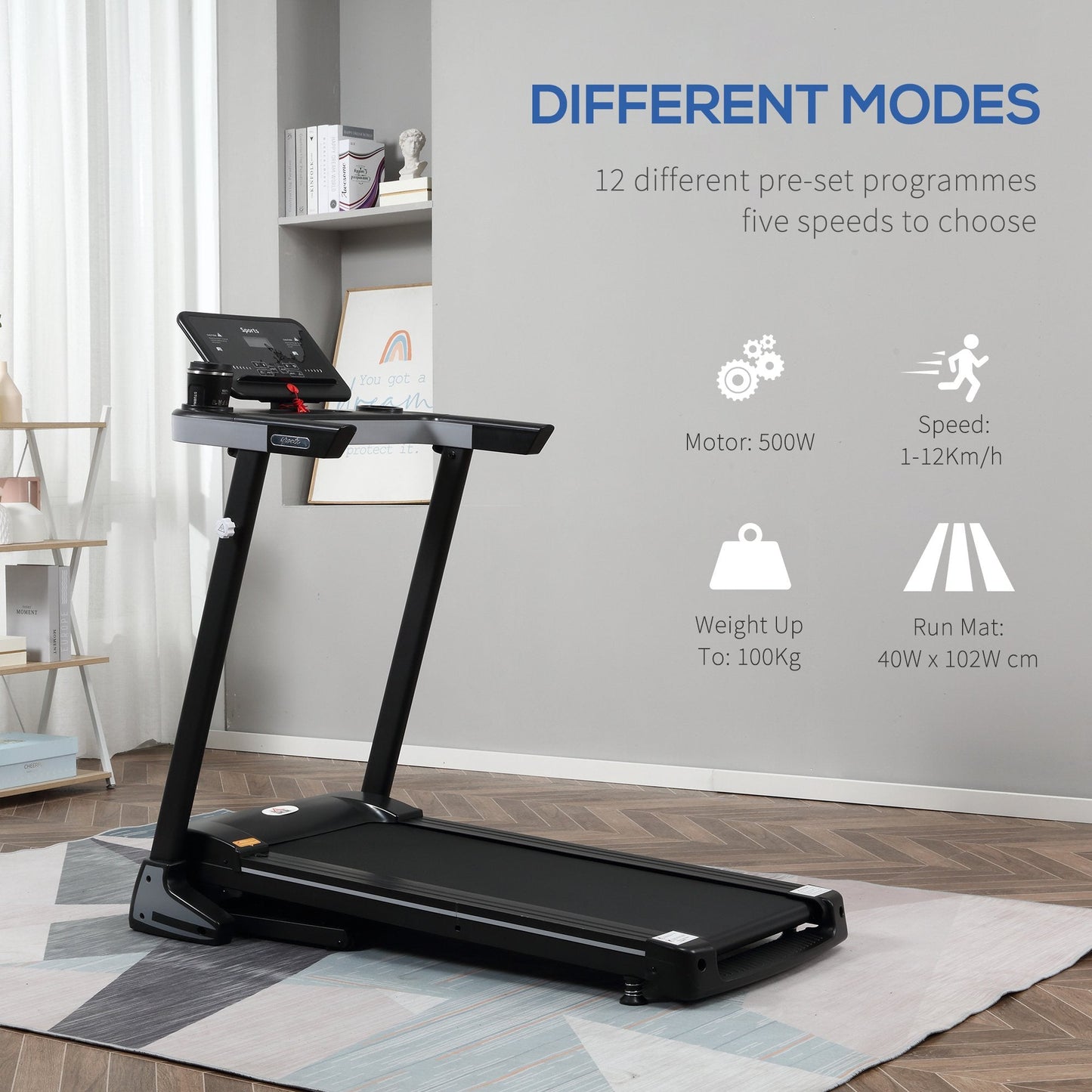 Folding Treadmill for Home Motorised Running Machine w/ LCD Display Black-3